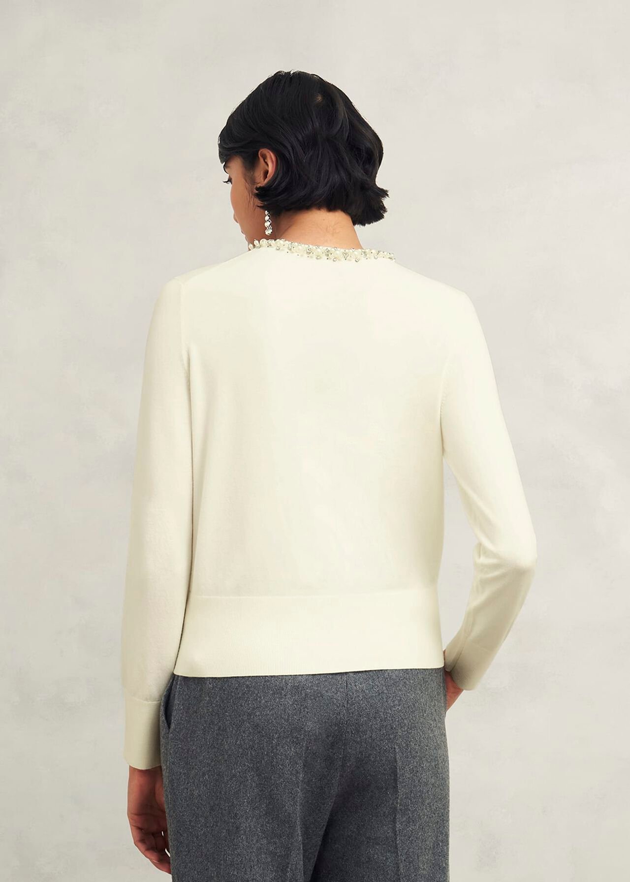 Oakley Beaded Cardigan, Ivory, hi-res