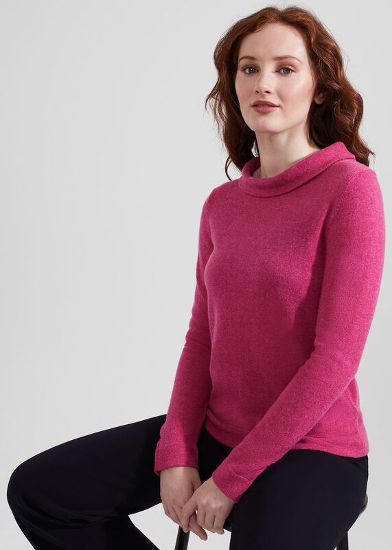 Fine-knit polo-neck jumper - Red marl - Ladies