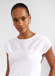 Thea Cotton Broderie Top, White, hi-res