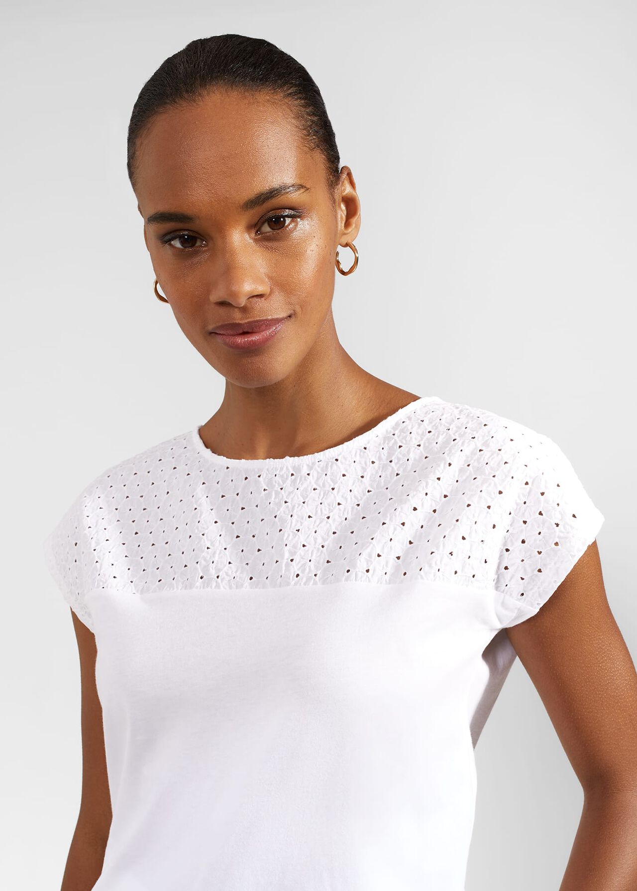 Thea Cotton Broderie Top, White, hi-res