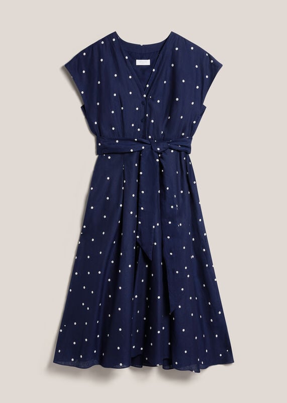 Samantha Linen Polka Dot Dress