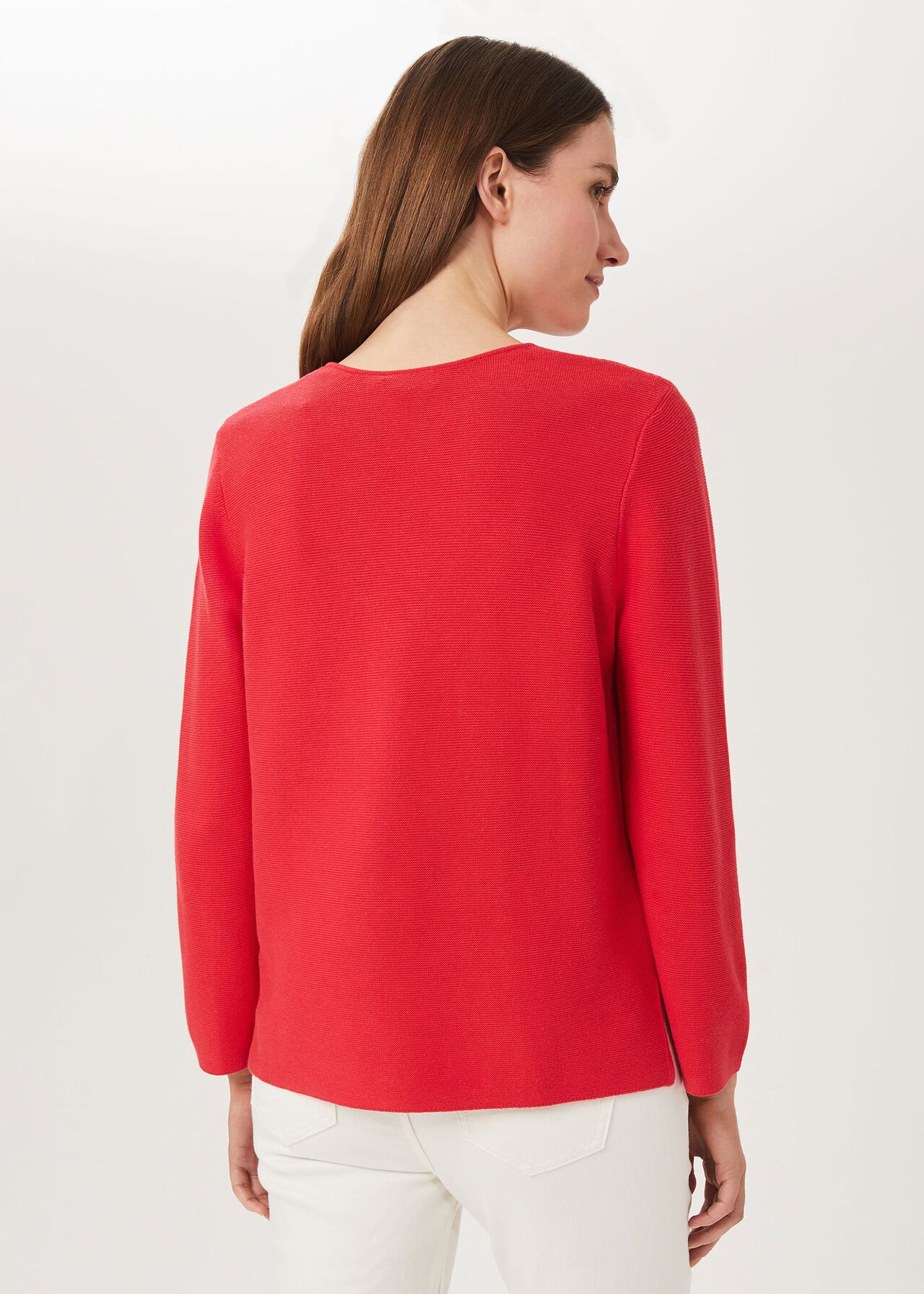 Blanche Cotton Sweater, Coral Red, hi-res