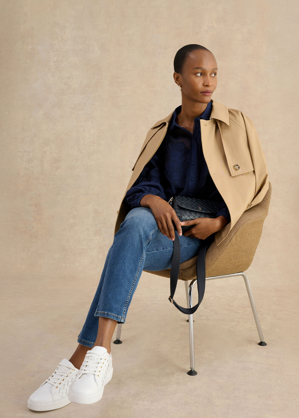 Becky Mixed Media Embroidered Shirt, Midnight Navy, hi-res