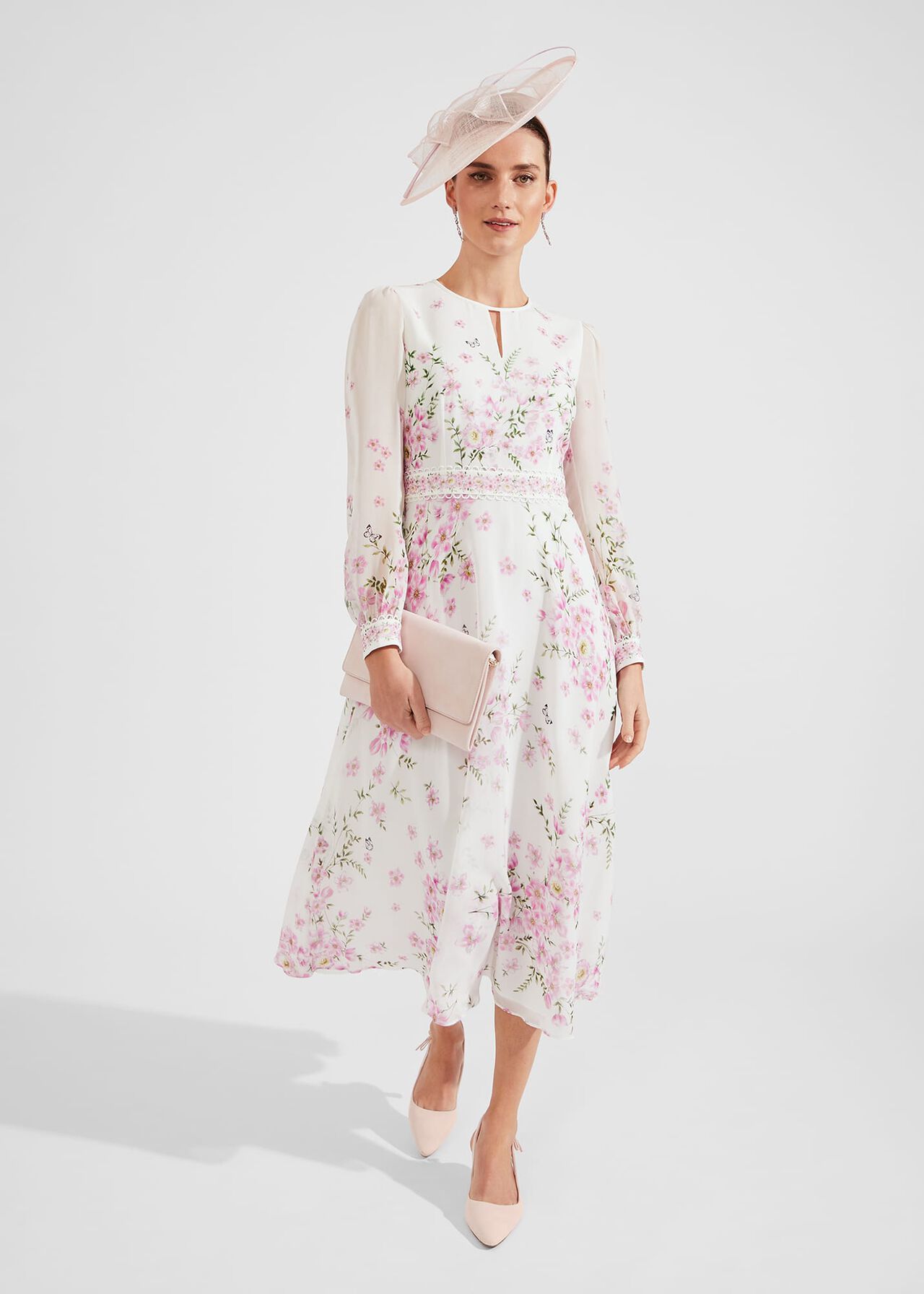 Skye Floral Silk Dress, Ivory Multi, hi-res