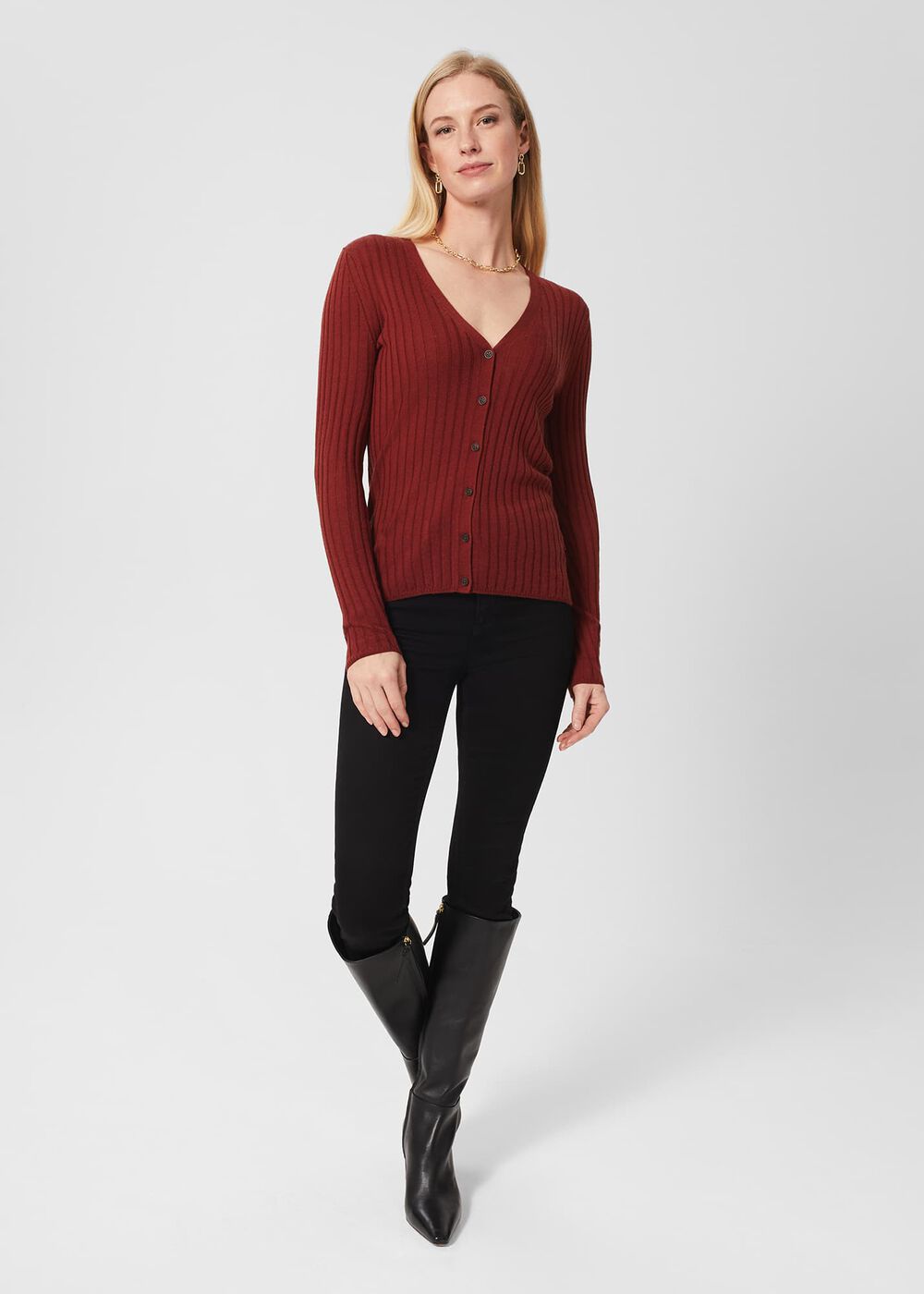 Aria Ribbed Cardigan, Dark Pecan, hi-res