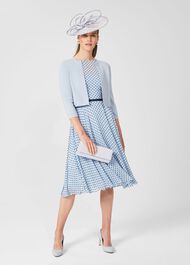 Della Jaquard Spot Dress, Powder Blue Nvy, hi-res