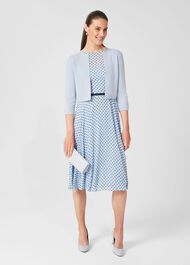 Della Jaquard Spot Dress, Powder Blue Nvy, hi-res