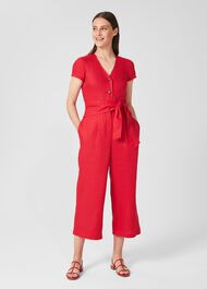 Jayne Linen Cropped Jumpsuit, Raspberry, hi-res
