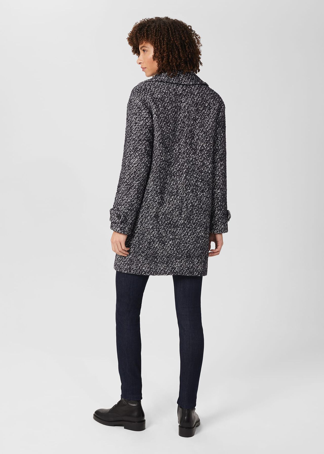 Carmina Herringbone Coat With Wool, Deep Blue Ivory, hi-res