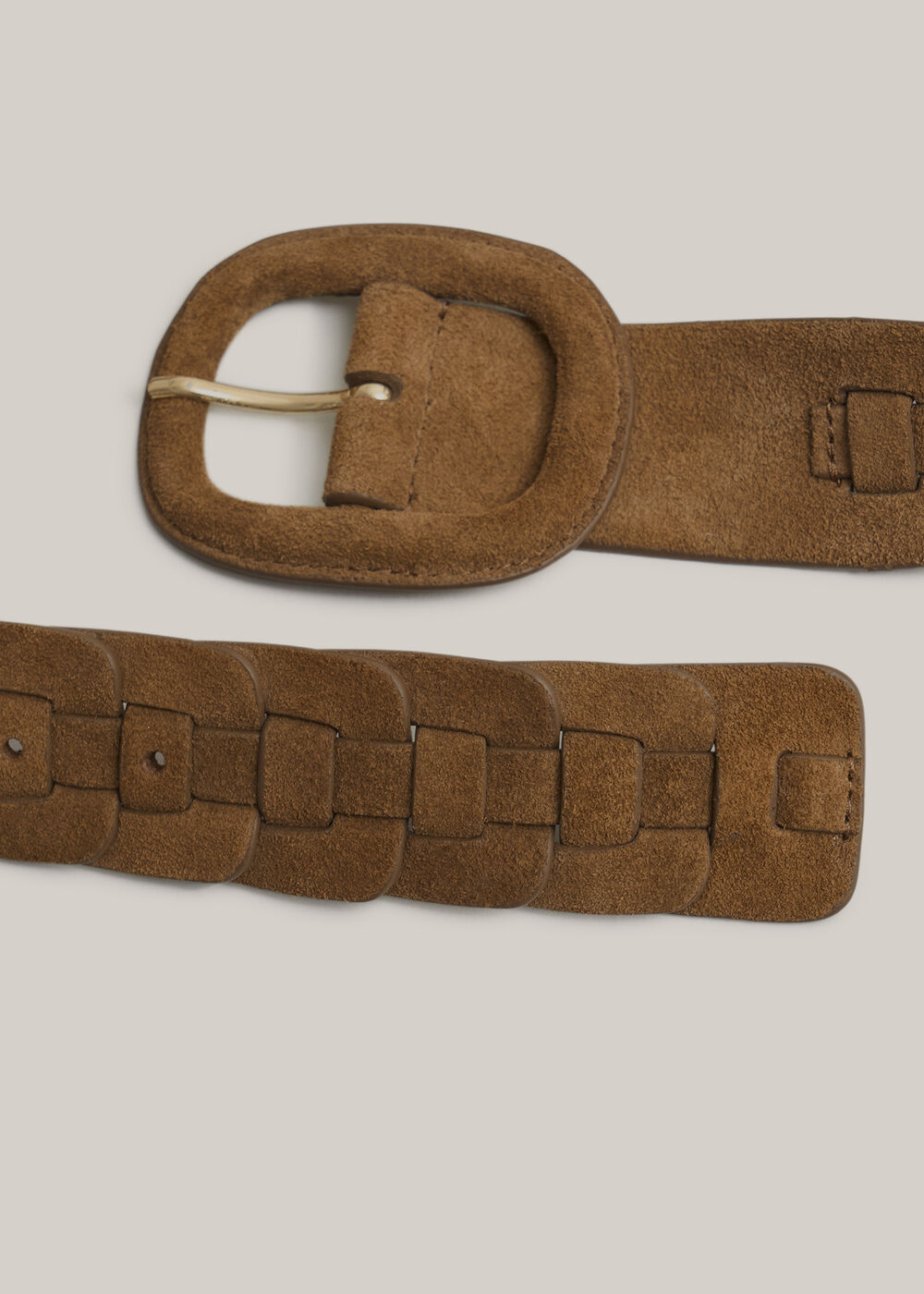 Abbie Suede Woven Belt, Tan, hi-res