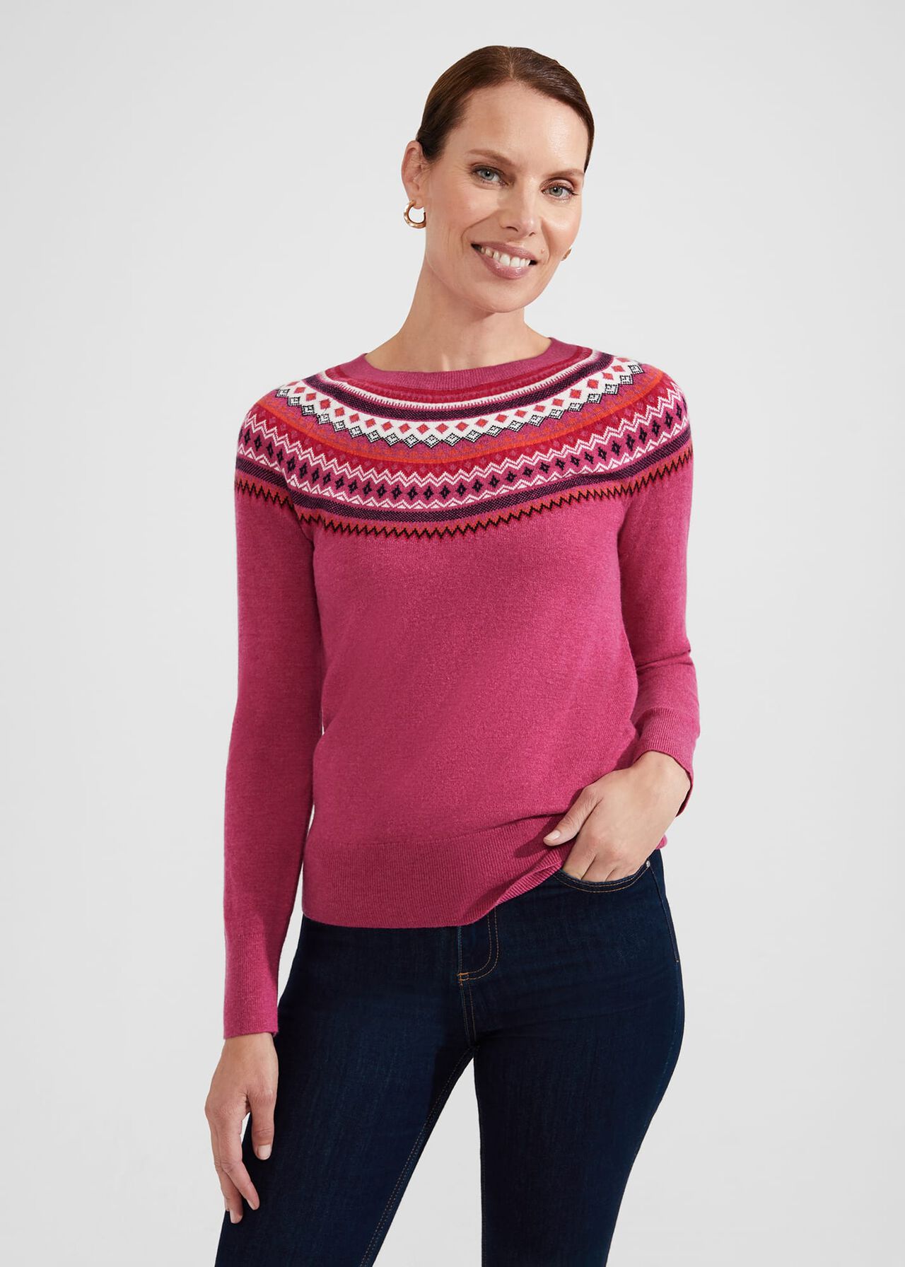 Greta Fairisle Jumper With Cashmere, Pink Multi, hi-res