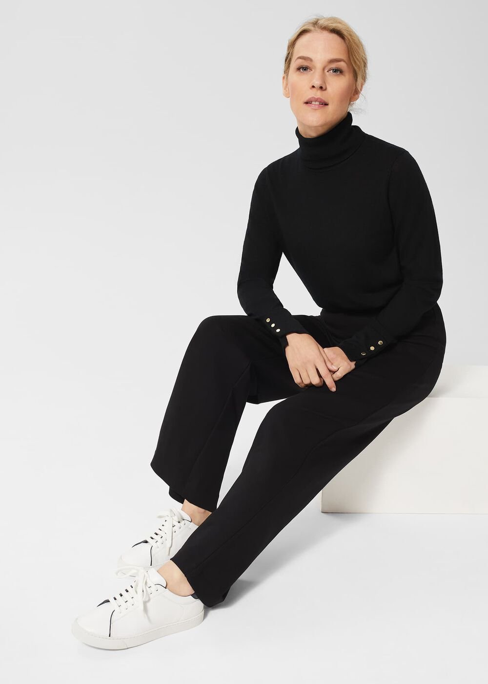 Petite Pippa Jersey Wide Leg Trousers, Black, hi-res