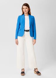 Blake Silk Linen Jacket , Azure Blue, hi-res