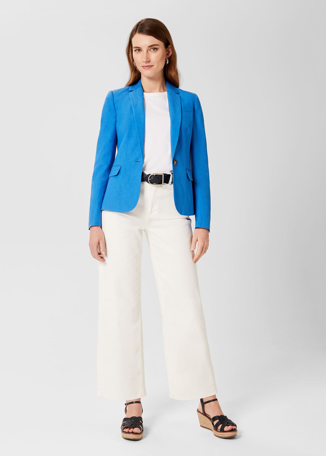 Blake Silk Linen Jacket , Azure Blue, hi-res