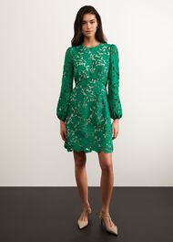 Kew Lace Mini Dress, Green Cream, hi-res