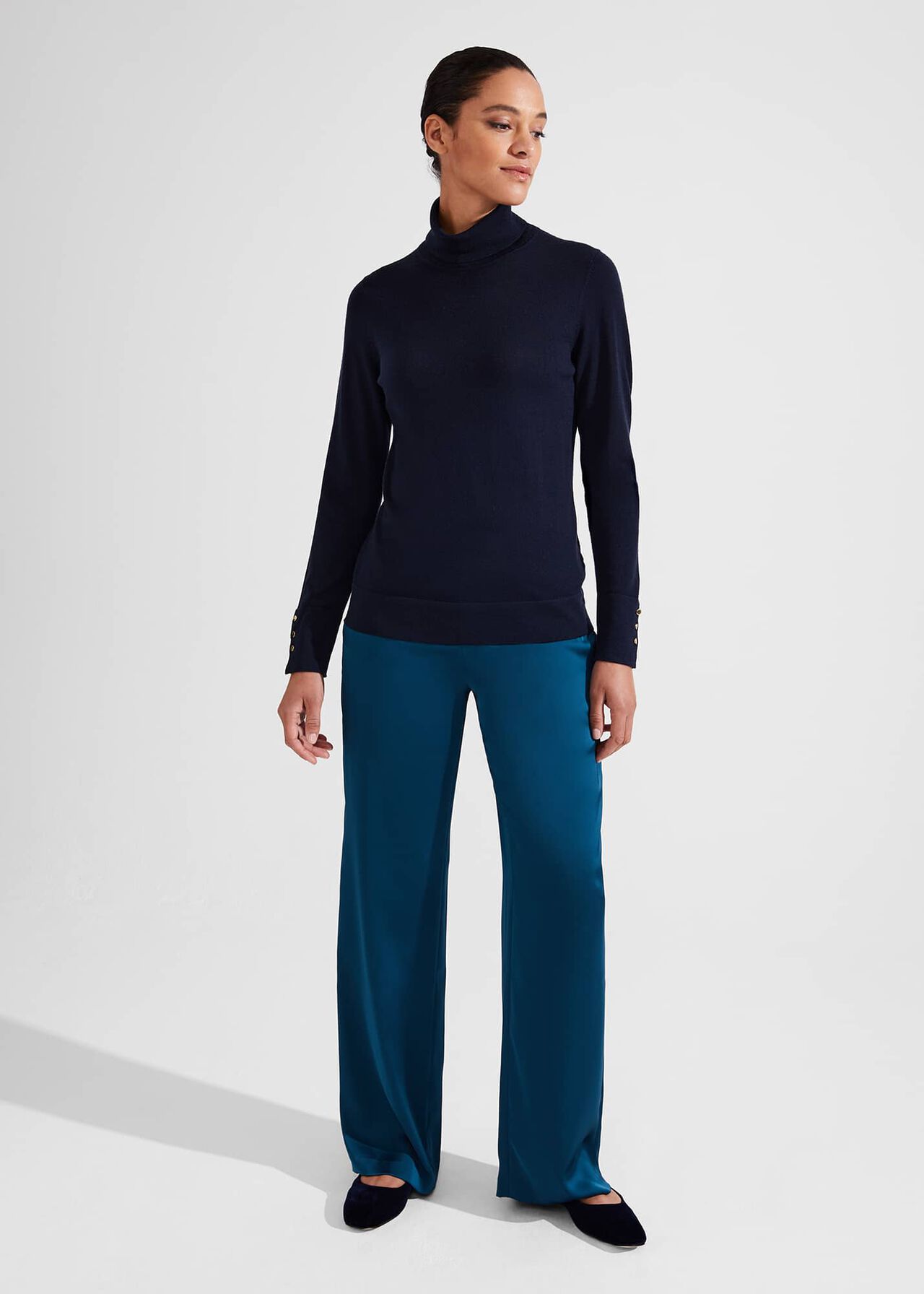 Judith Satin Trousers, Steel Blue, hi-res