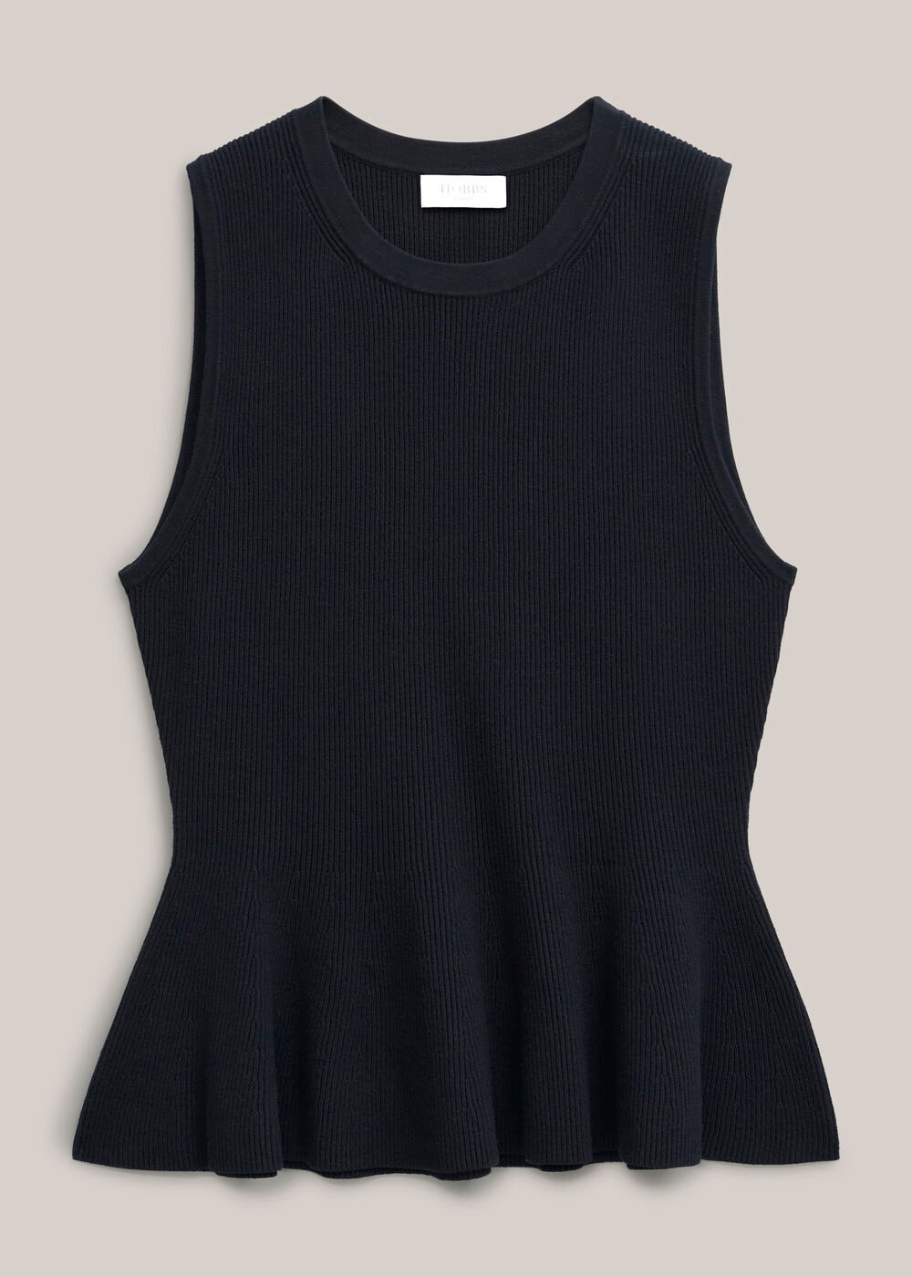 Bowes Ribbed Knitted Peplum Top, Hobbs Navy, hi-res