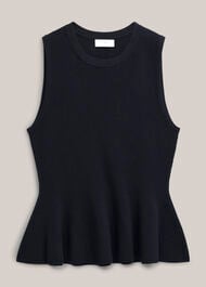 Bowes Ribbed Knitted Peplum Top, Hobbs Navy, hi-res