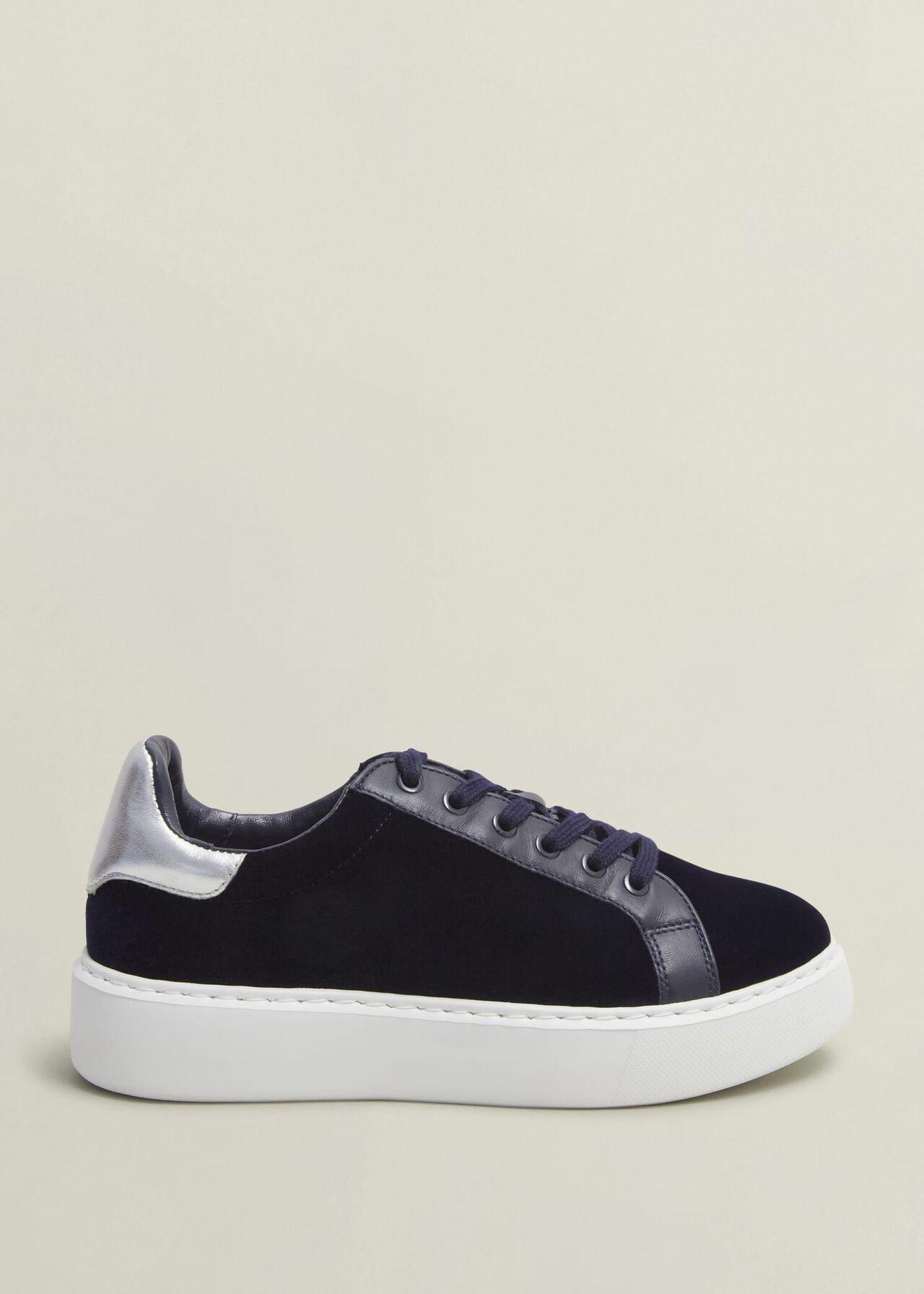 Cosima Velvet Trainer, Navy, hi-res