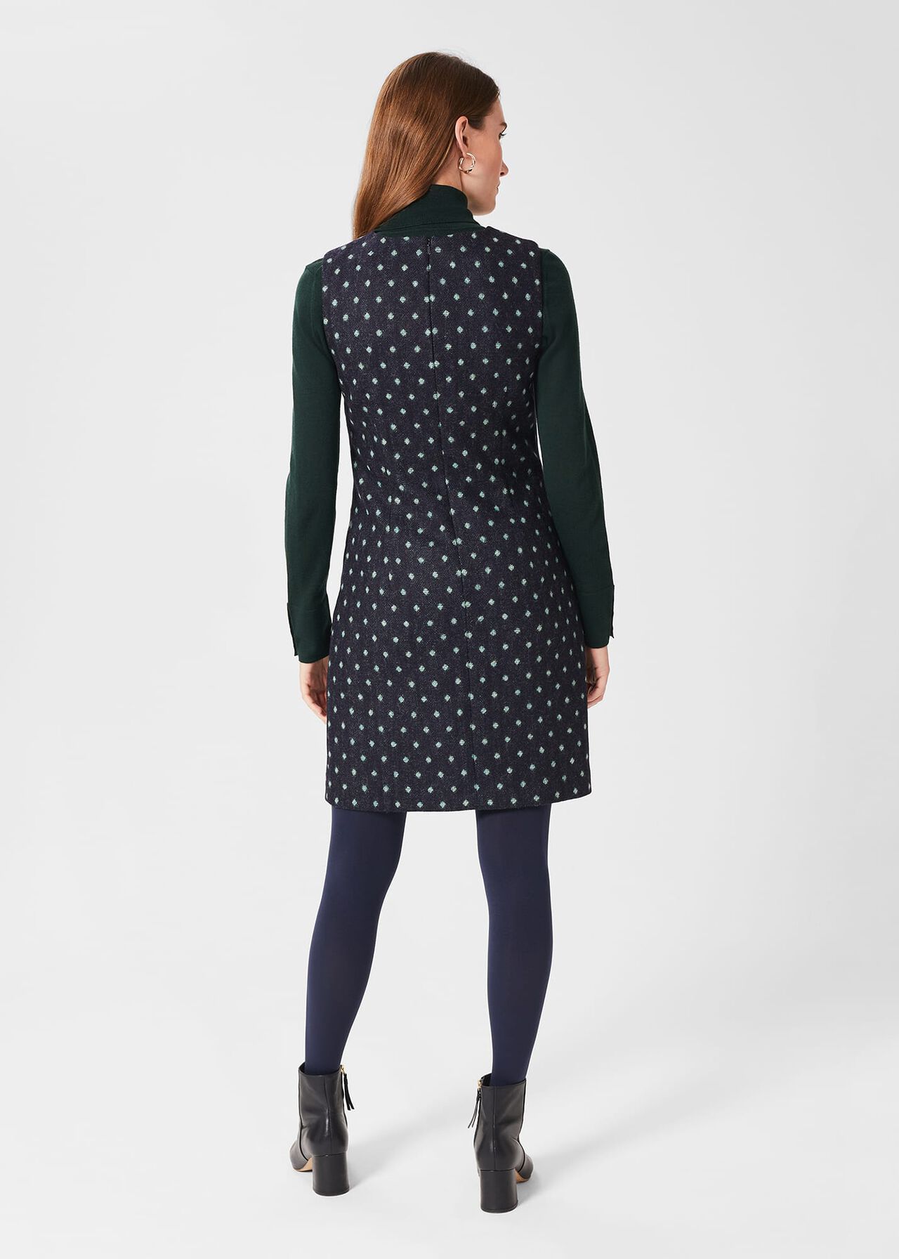 Sarah Wool Dress, Navy Green, hi-res