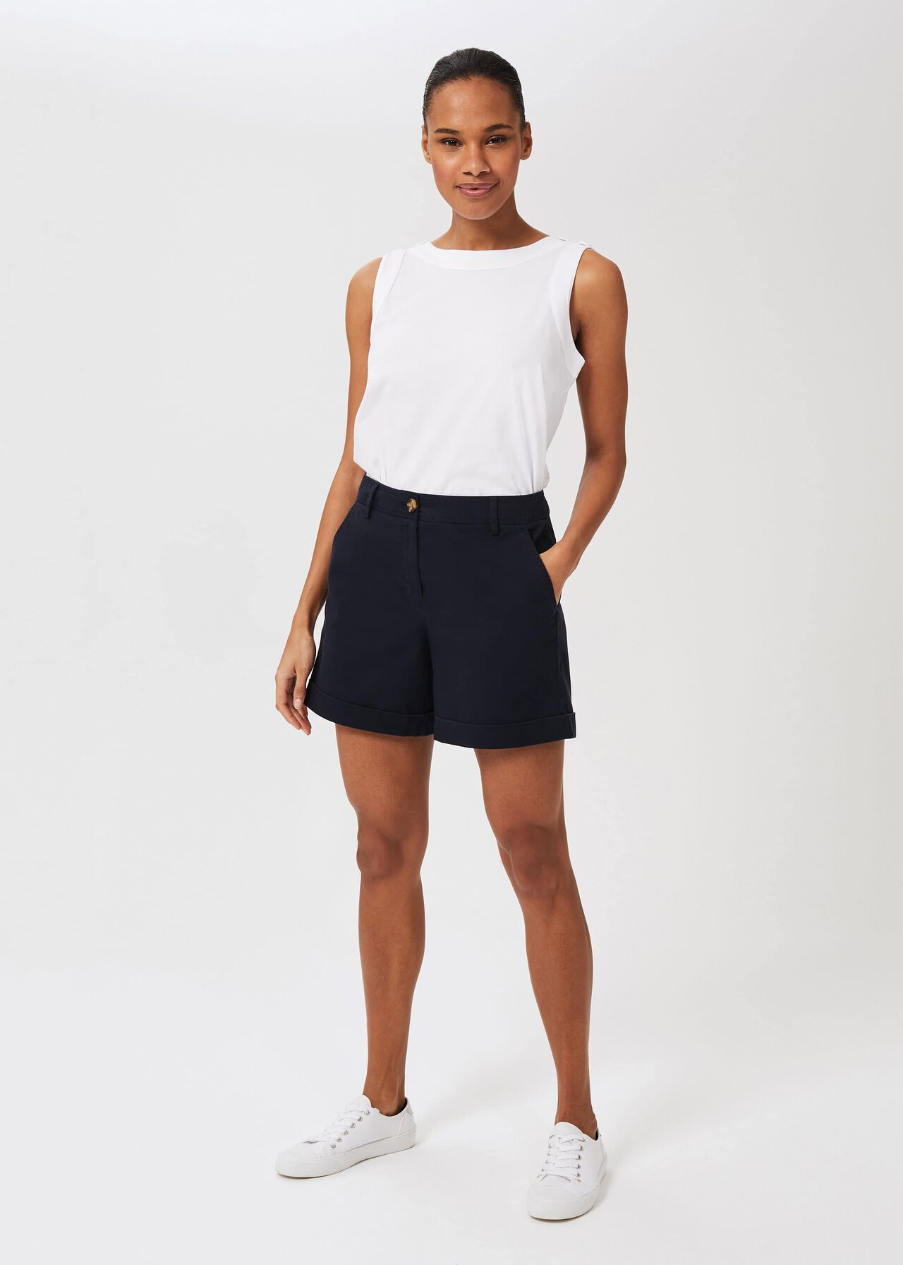 Chessie Cotton Blend Shorts With Stretch, Navy, hi-res