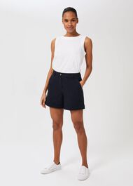 Chessie Cotton Blend Shorts With Stretch, Navy, hi-res