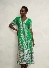 Petite Ana Silk Floral Dress, Green Pink, hi-res