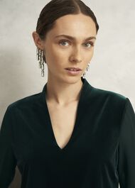 Aimee Velvet V Neck 3/4 Sleeve Top, Ponderosa Green, hi-res