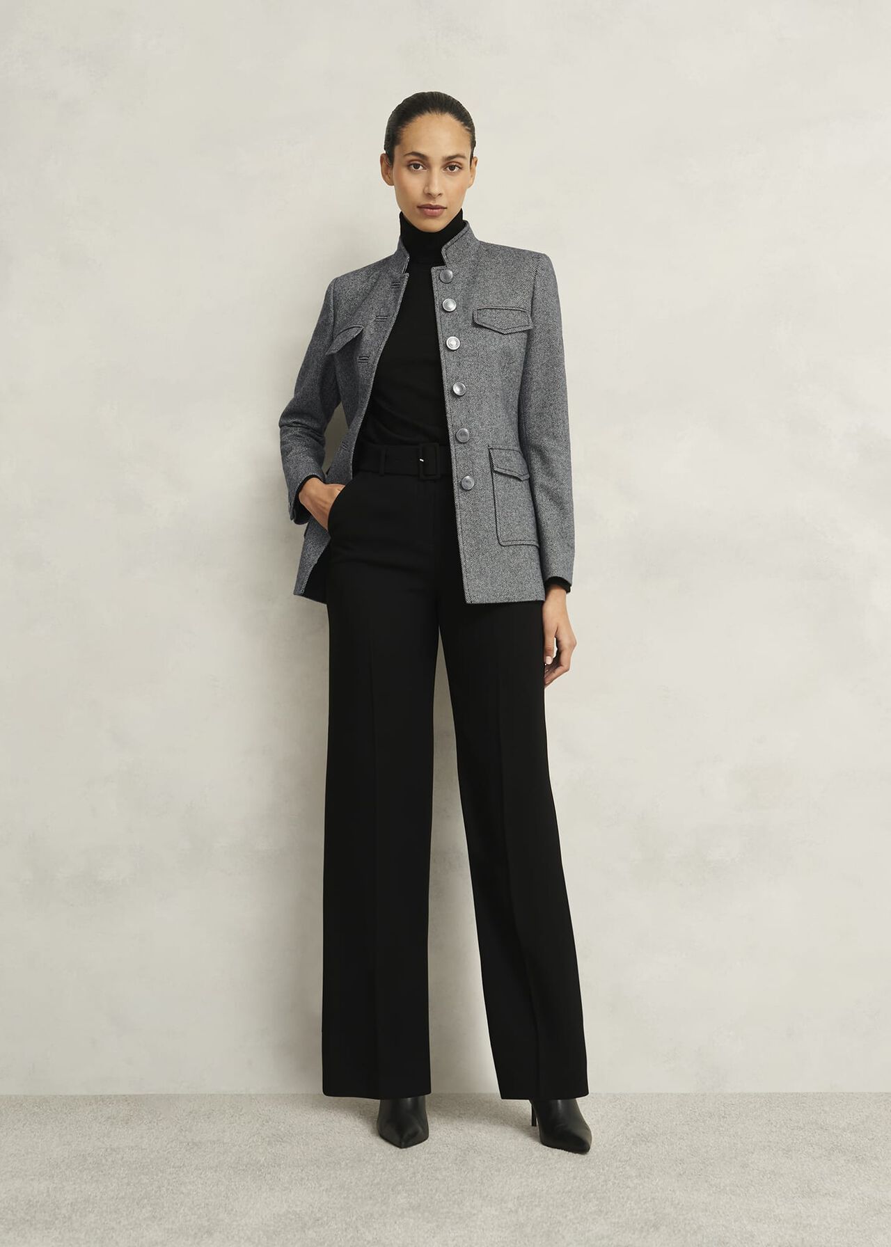 Hetty Wool Blend Coat, Black White, hi-res