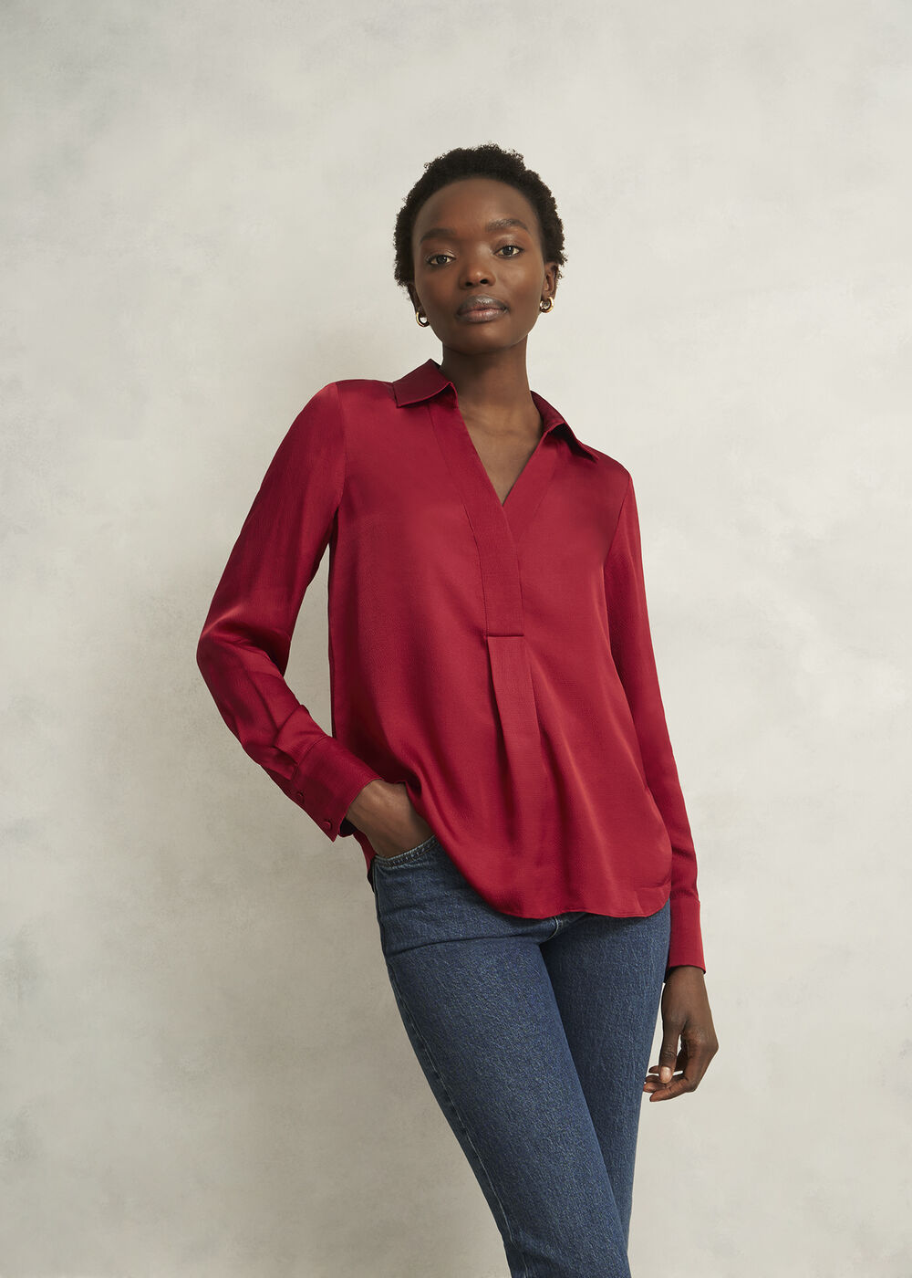 Marie Satin Blouse, Pomegranate Red, hi-res