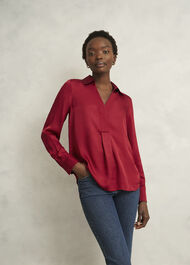 Marie Satin Blouse, Pomegranate Red, hi-res