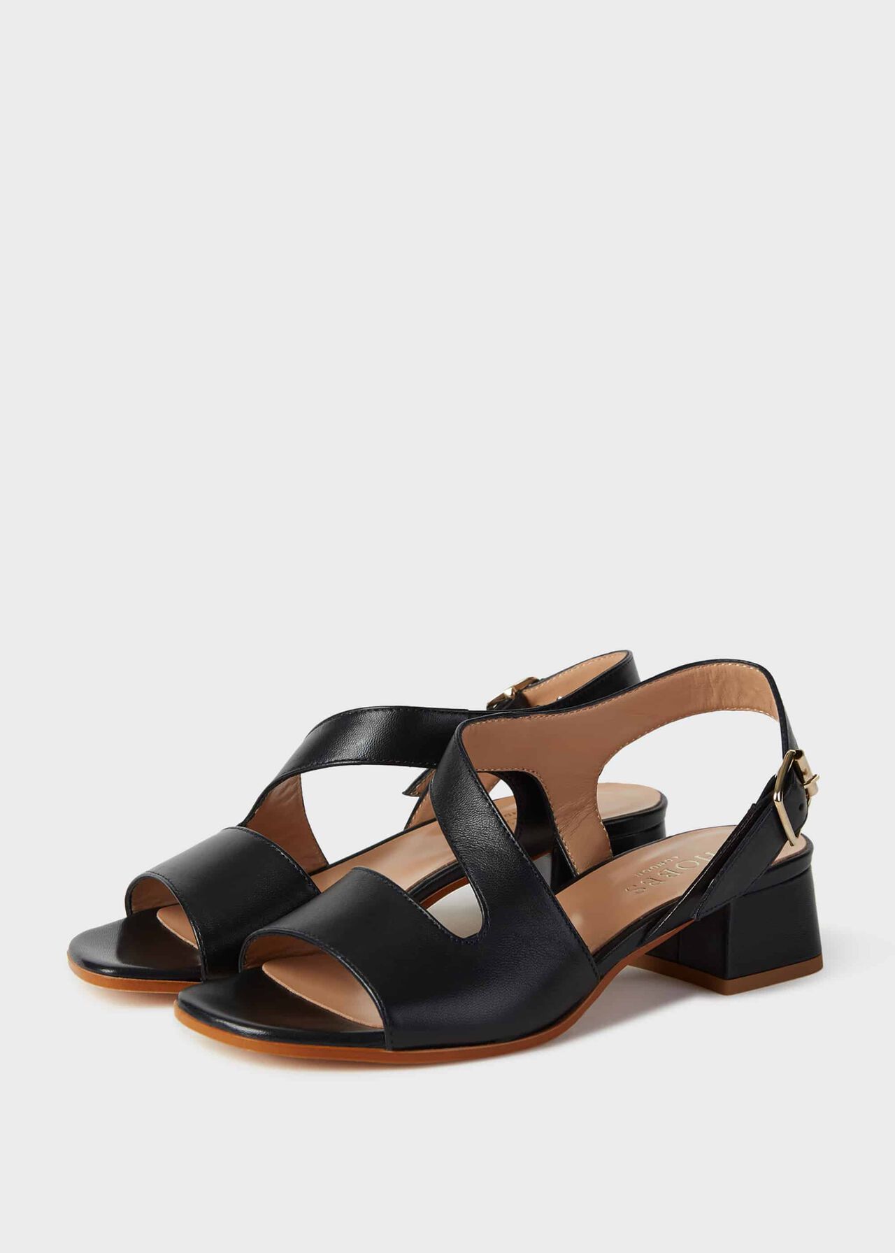 Leather Block Heel Sandals, Navy, hi-res