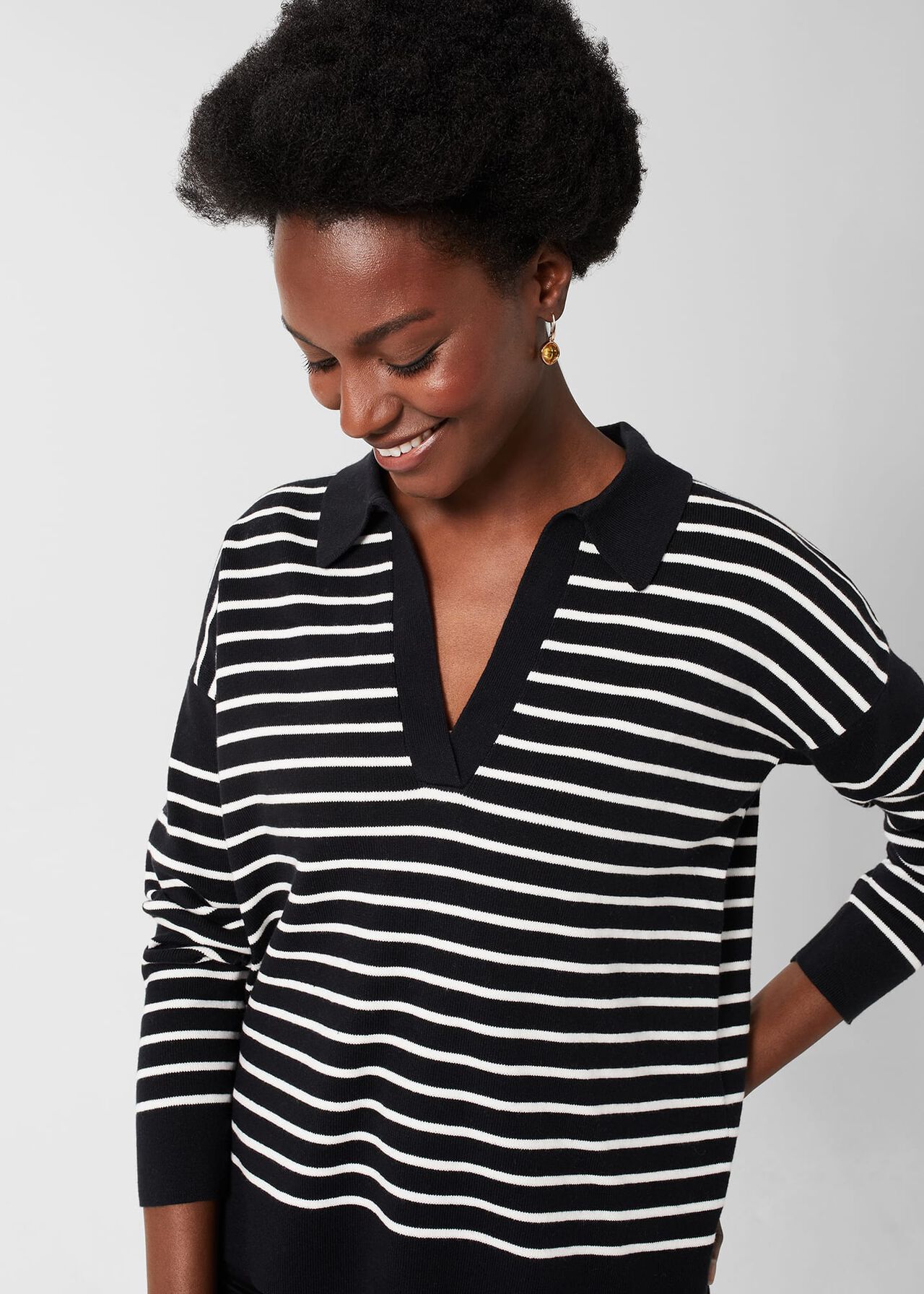 Karissa Cotton Striped Sweater, Black Ivory, hi-res