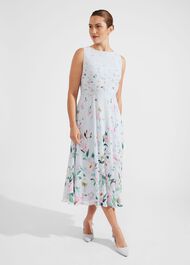 Carly Floral Midi Dress, Pale Blue Multi, hi-res
