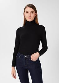 Mischa Roll Neck Top, Black, hi-res