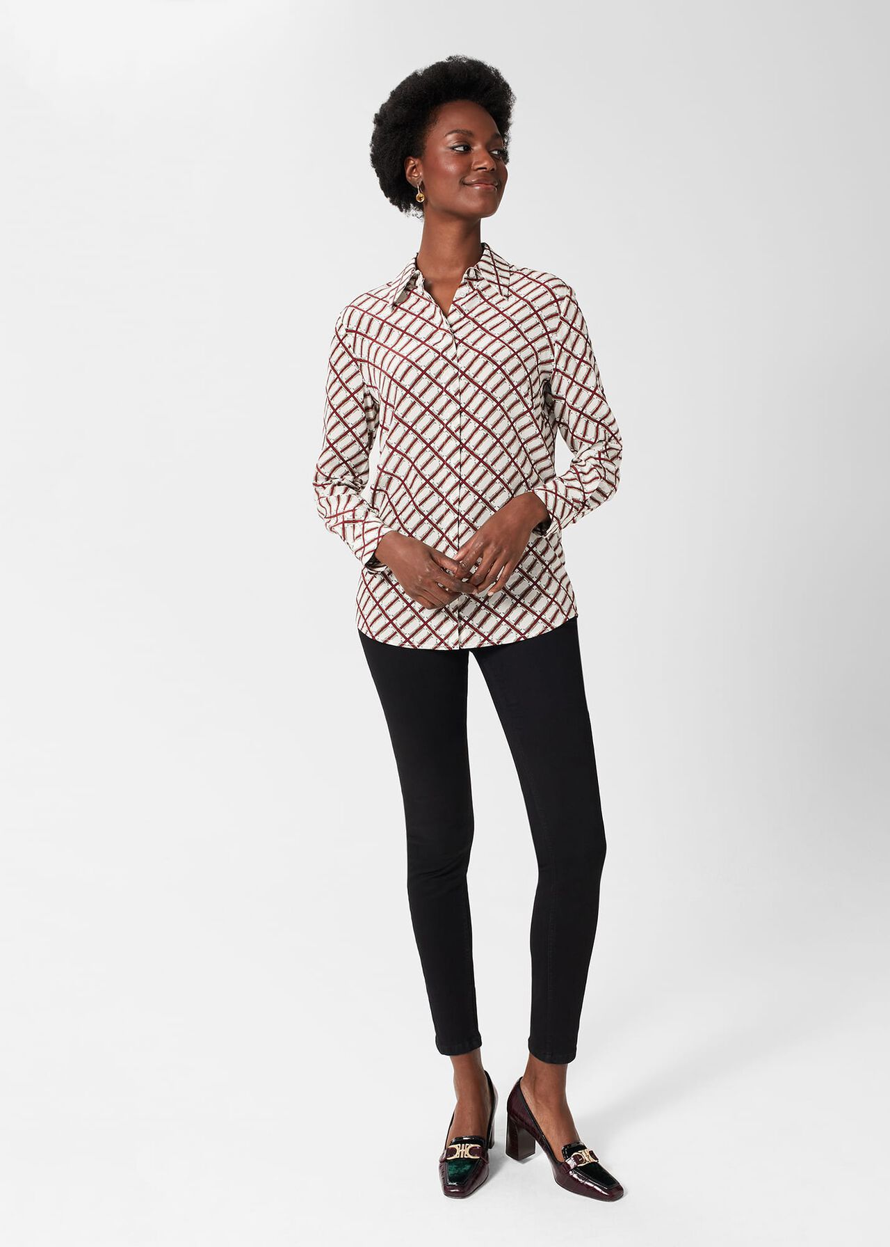 Eva Printed Silk Blouse, Ivory Multi, hi-res