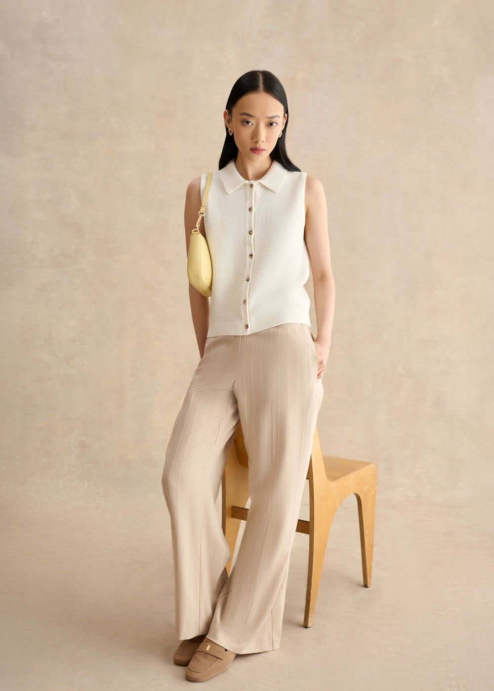 Seaton Cotton Collared Crotchet Tank, Ivory, hi-res