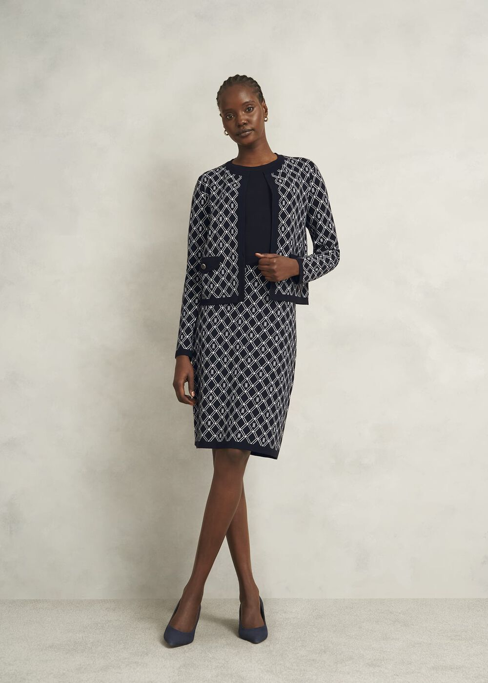 Perrie Knitted Dress, Navy Ivory, hi-res