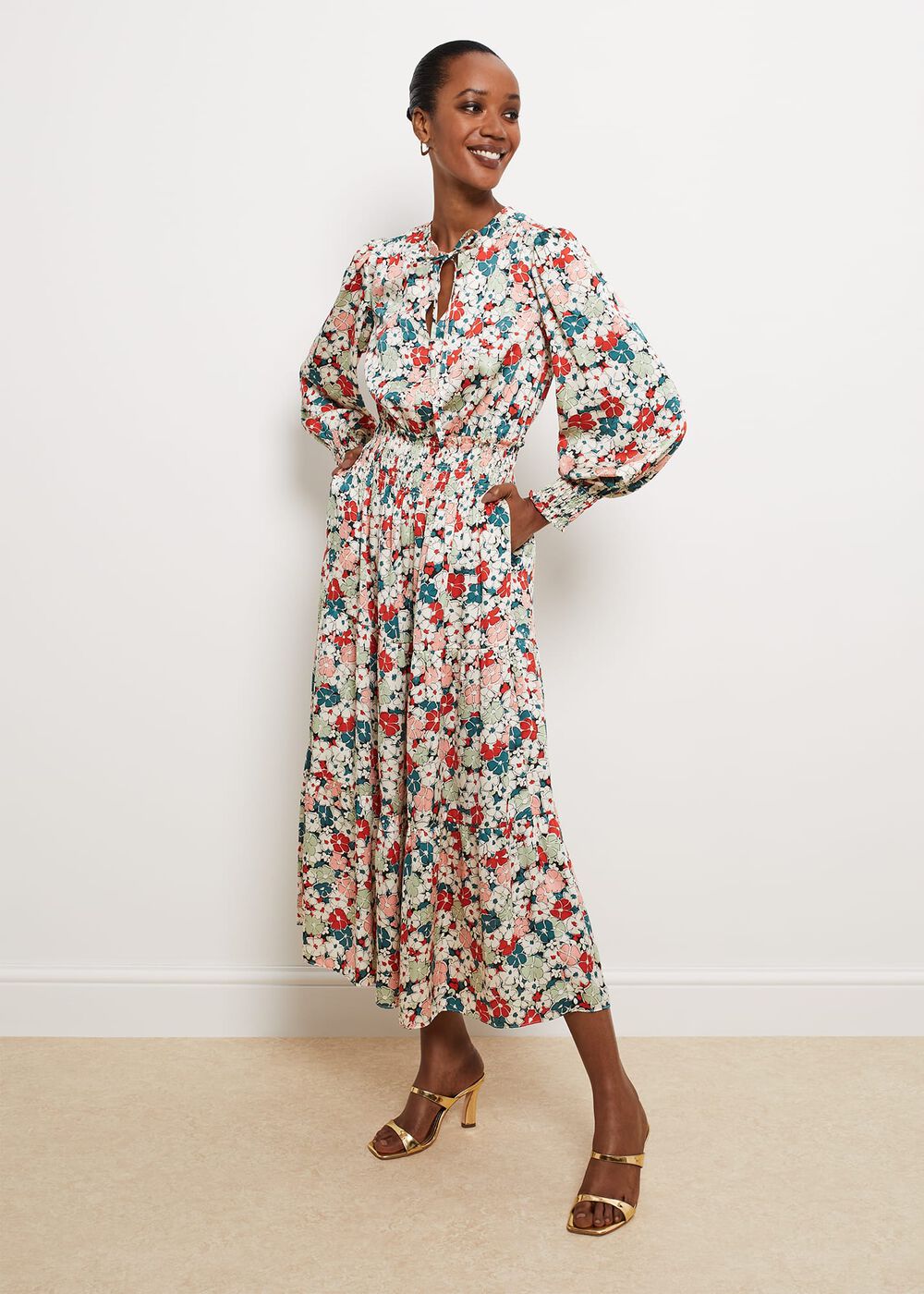Fairfax Floral Fit And Flare Dress, Green Red Multi, hi-res
