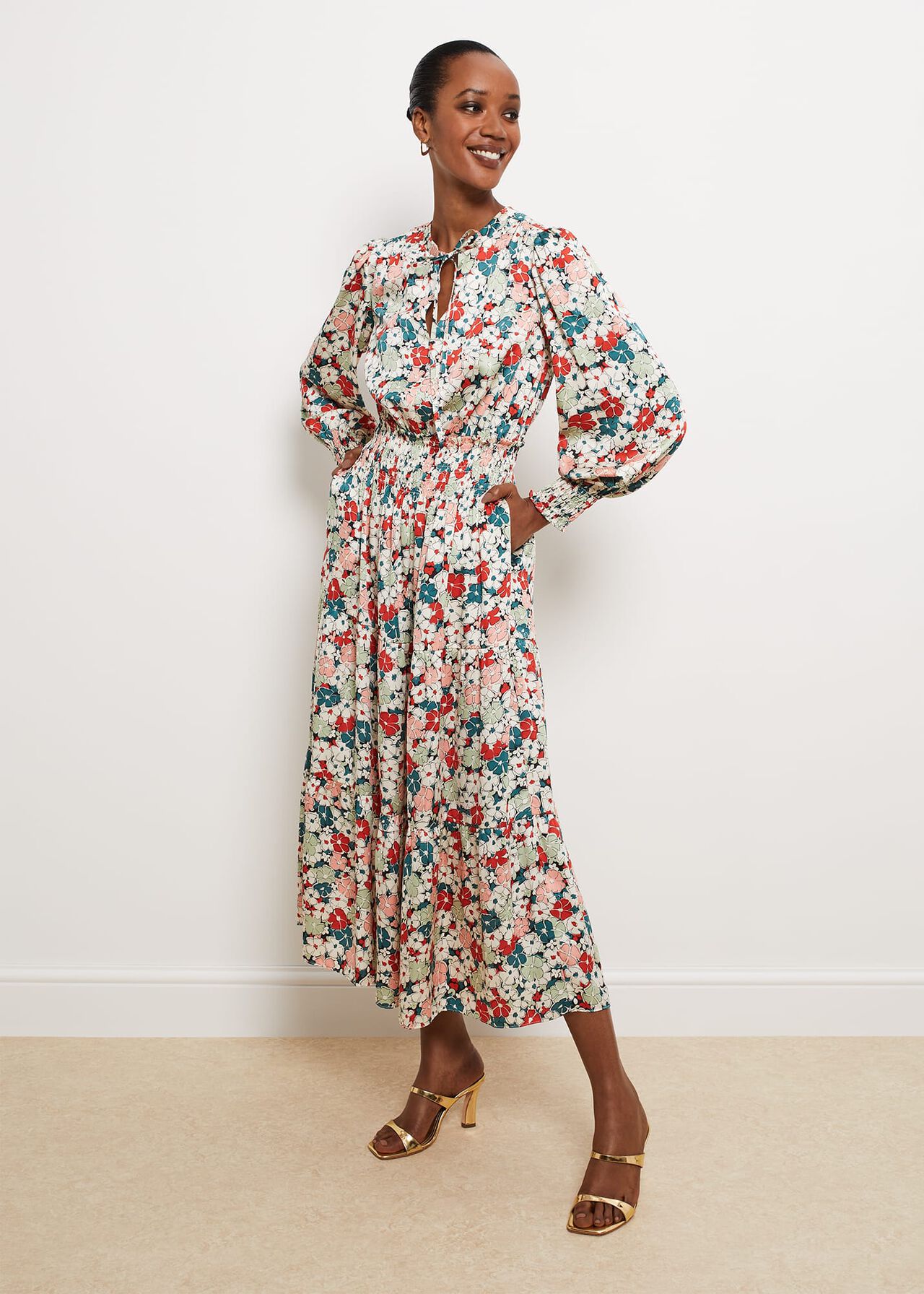 Fairfax Floral Fit And Flare Dress, Green Red Multi, hi-res