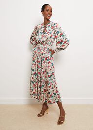 Fairfax Floral Fit And Flare Dress, Green Red Multi, hi-res