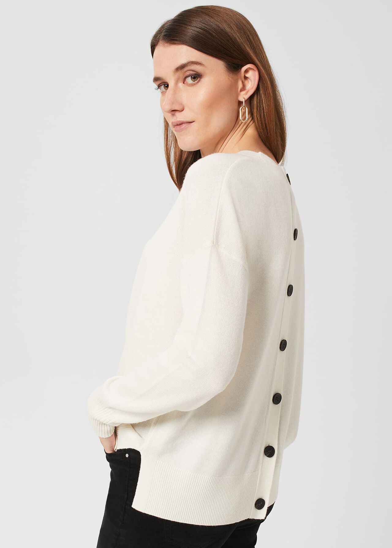 Lydia Button Sweater With Cashmere, Ivory, hi-res