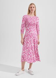 Martina Jersey Dress, Fuchsia Ivory, hi-res