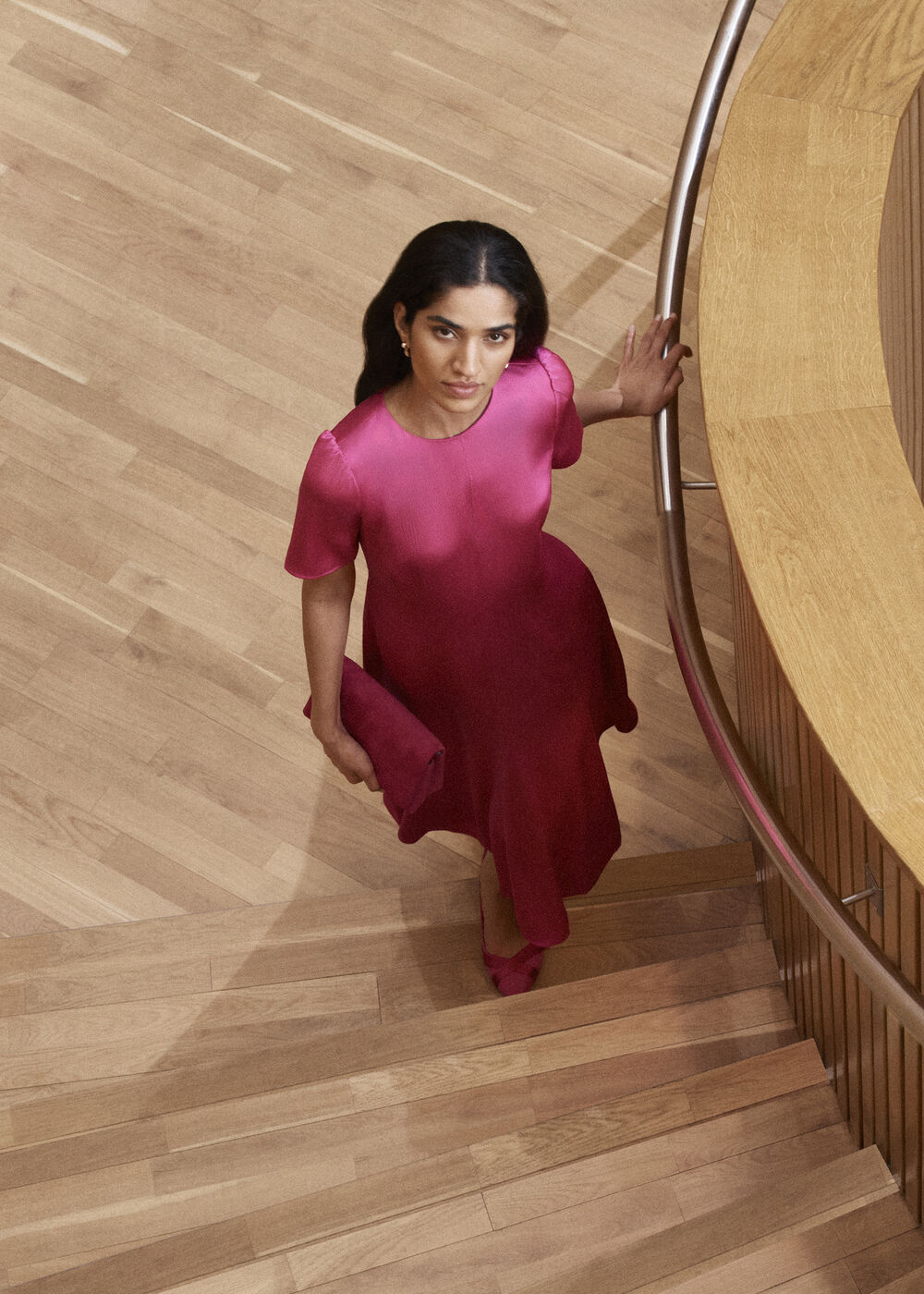 Camille Textured Satin Dress, Bright Pink, hi-res