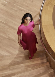 Camille Textured Satin Dress, Bright Pink, hi-res
