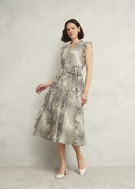 Nina Ruffle Midi Dress, Cream Black, hi-res