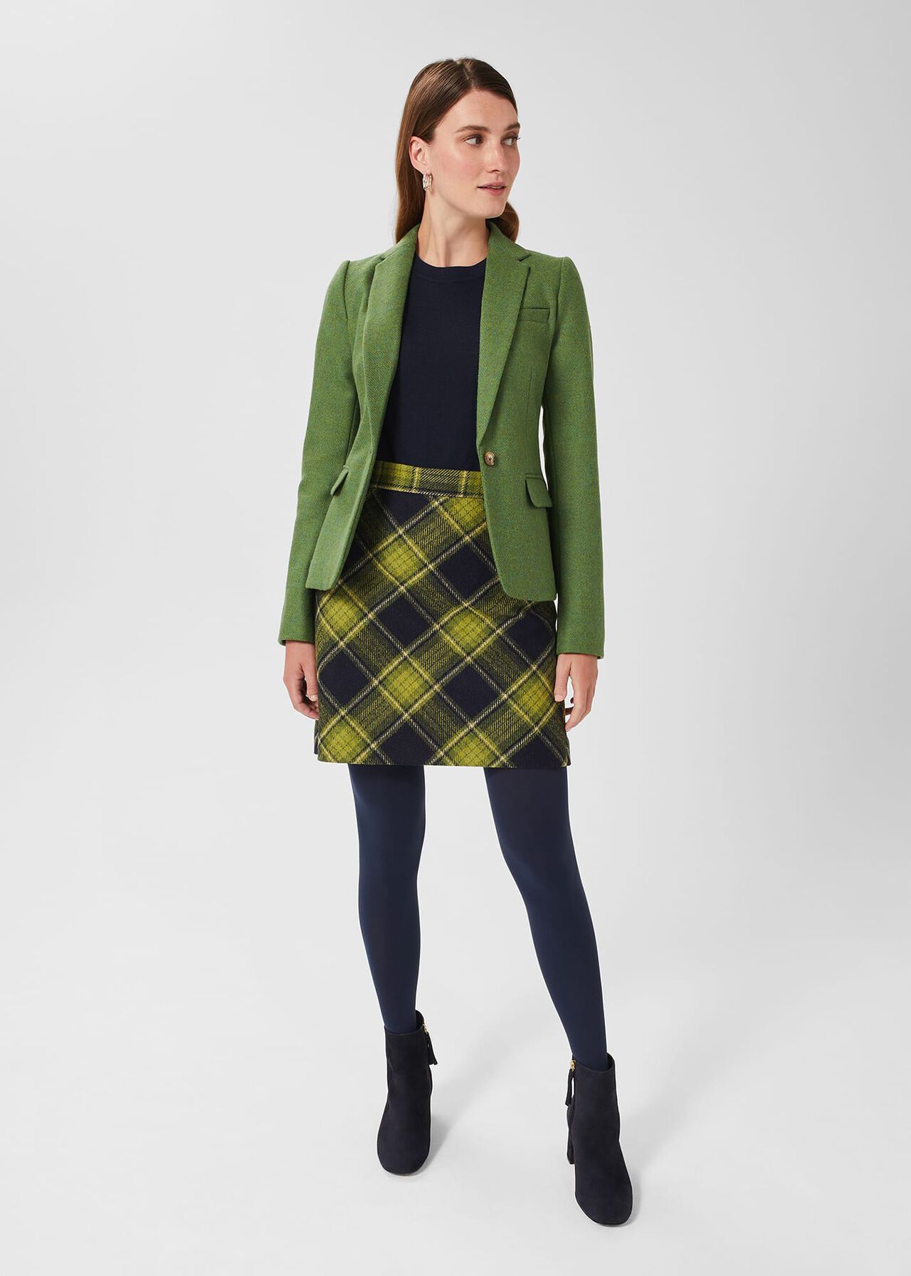 Arianne Wool Skirt, Green Navy, hi-res