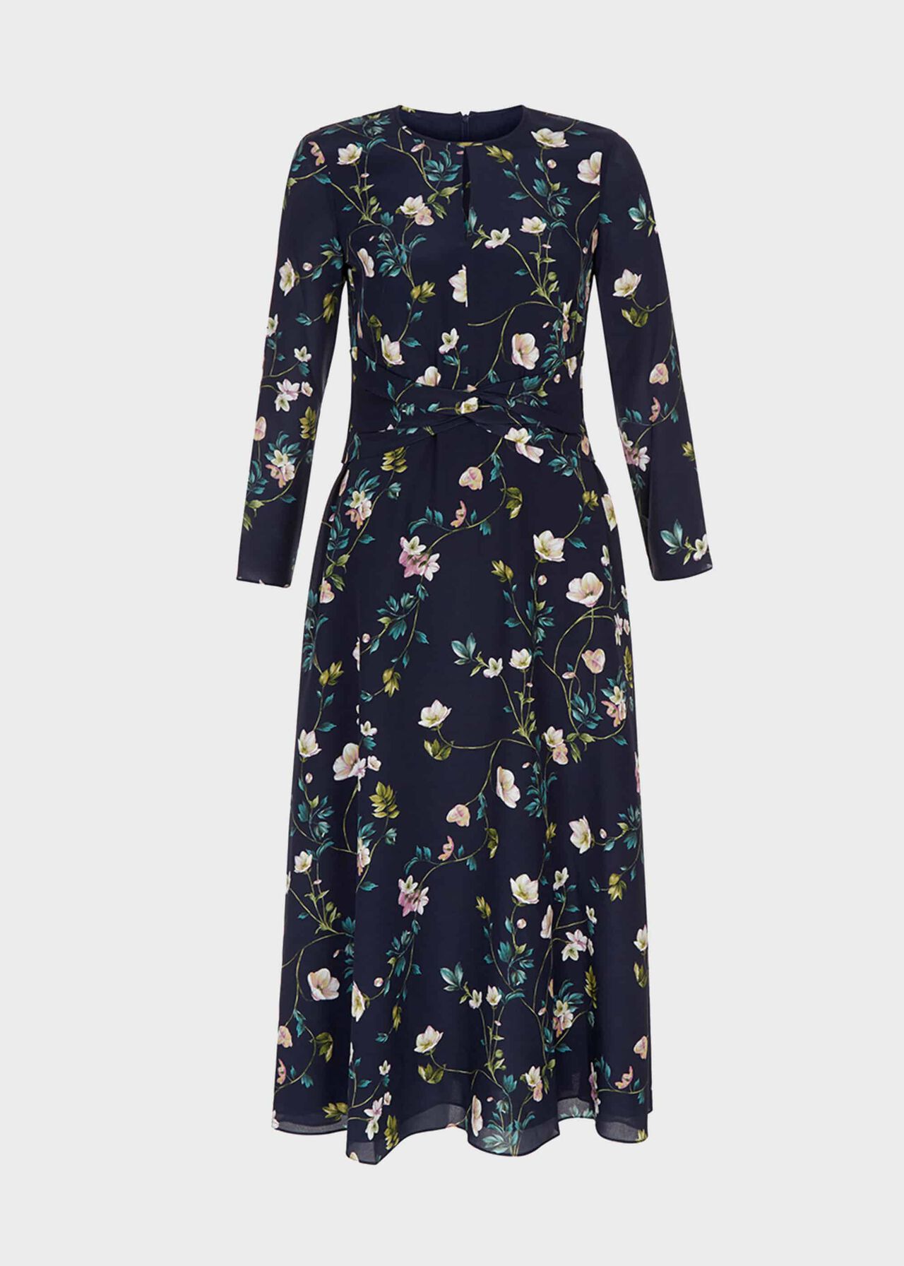 Silk Hellebore Dress, Navy, hi-res