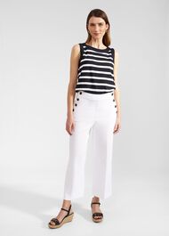 Petite Simone Crop Trousers With Cotton, White, hi-res