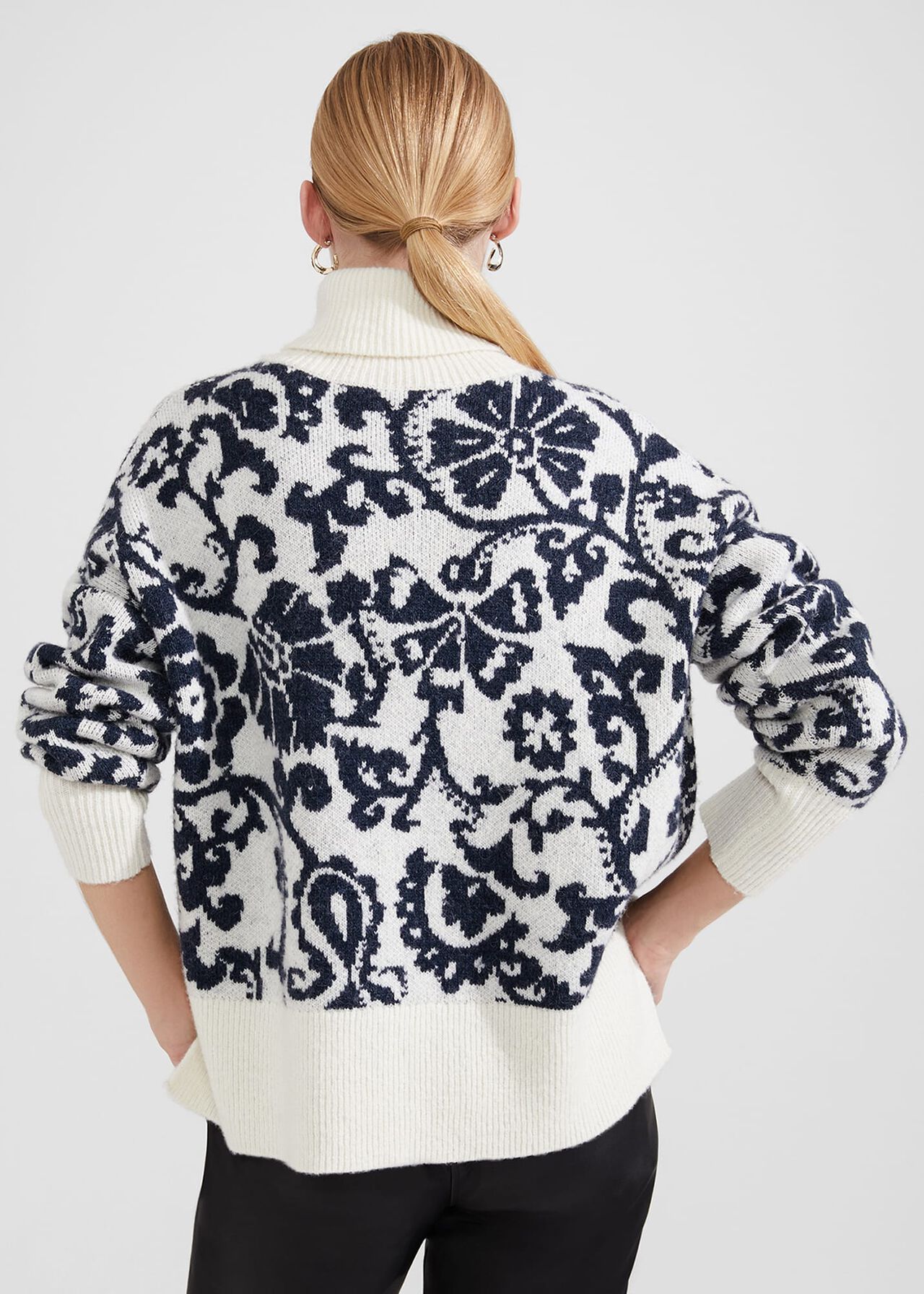 Kyra Jacquard Jumper, Ivory Black, hi-res